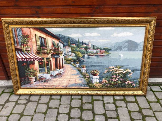 Картина в рамці - "Казкове містечко в бухті біля моря"