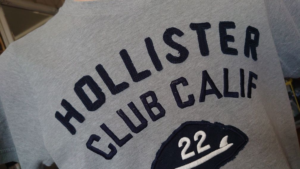 Hollister t-shirt męski M/L szary melanż z napisami lato