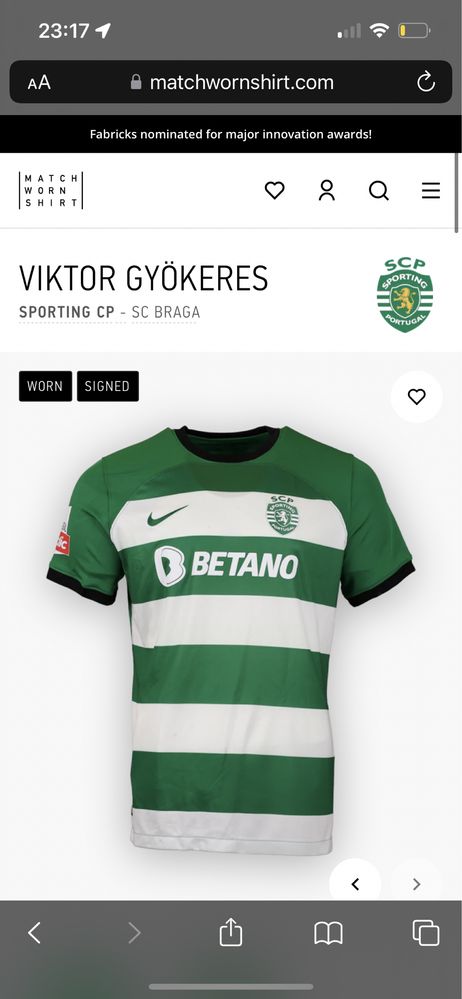 T-shirt Gyokeres usada em jogo, autografada e emoldurada