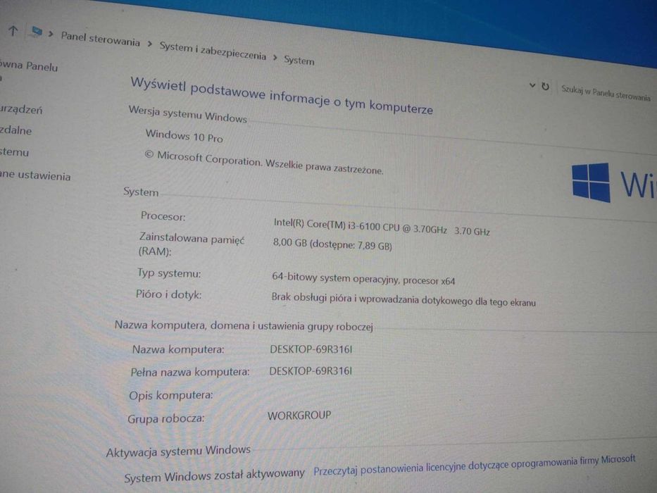 Komputer Dell Slim i3-6100 8GB RAM DYSK 500GB WINDOWS 10 PRO