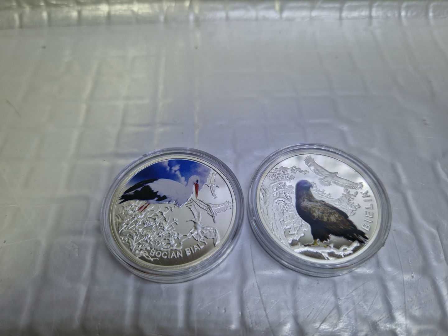 Medale srebrne- Symbole Przyrody Zwierzęta - Bocian i Bielik