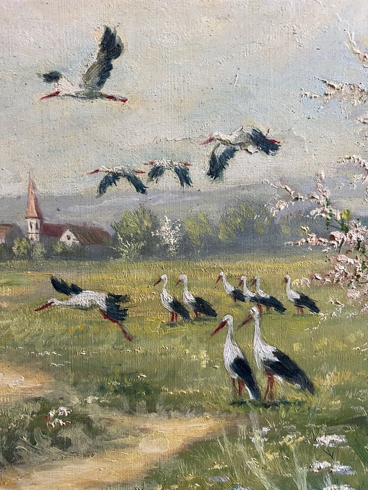 Duży obraz „Powrót bocianów” sygnowany