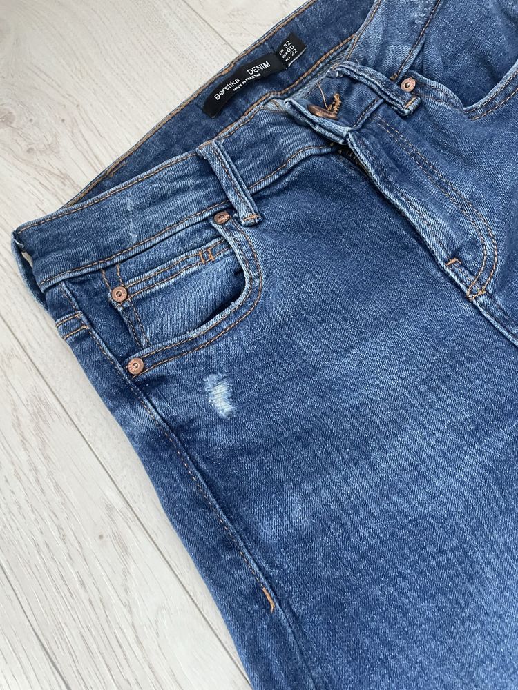 Spodnie jeansy wyższy stan wąskie skinny przetarcia rozdarcia xxs/xs