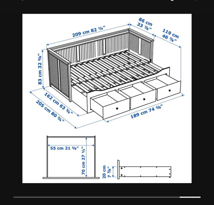 Cama individual (dupla] com 3 gav. 80x200cm