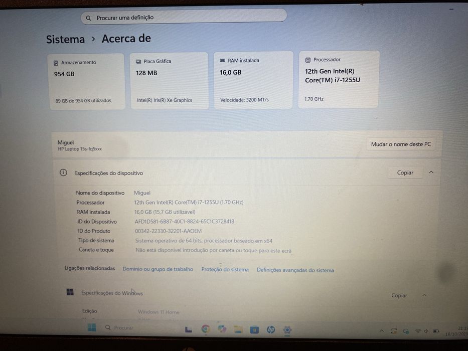 Hp laptop 16gb ram 1tb memoria