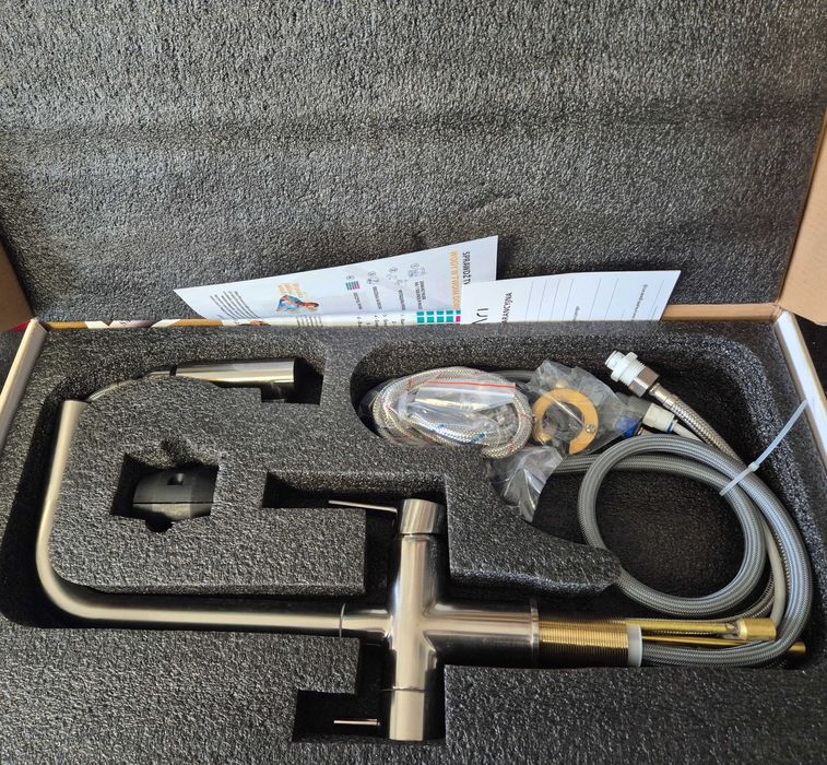 INOX BATERIA trójdrożna do filtra wody STAL NIERDZEWNA z wylewką