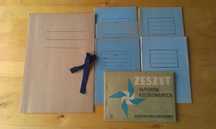 Zestaw - zeszyty szkolne z okresu PRL, 6 szt. + teczka