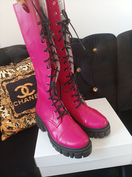 Eleganckie kozaki sznurowane skóra