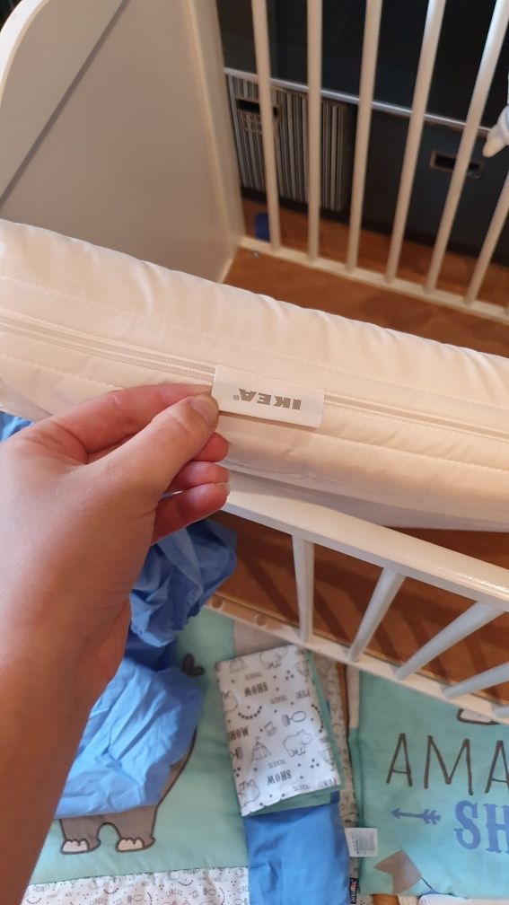 Łóżeczko dla dziecka 120× 60 cm białe Ikea, super komplet