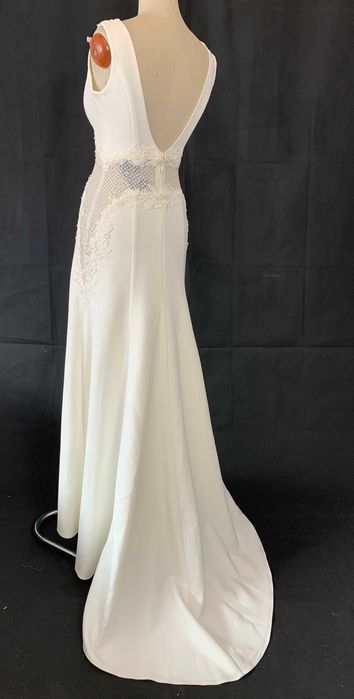 Nowa Ponadczasowa Suknia Ślubna M 38 Ivory Złoty Akcent Satyna Linia A