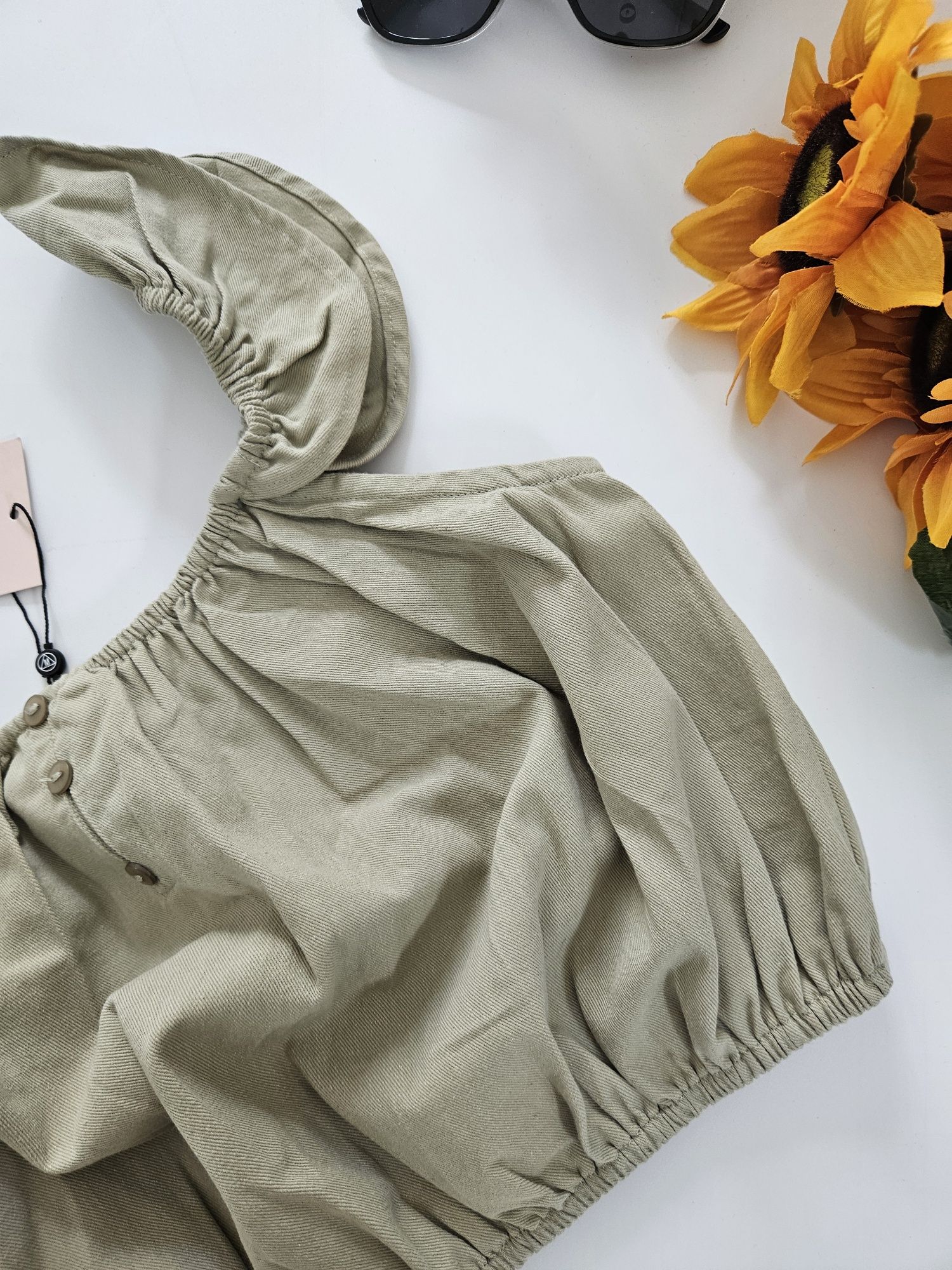 Crop top hiszpanka stanik bardot khaki Missguided 34 XS