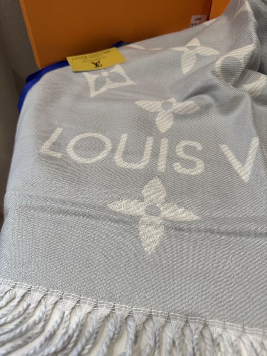 Шарф Louis Vuitton сірий в коробці кашемір шовк подарунок Луі Вітон