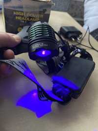 Ультрафіолетовий ліхтарик налобний Акумуляторний