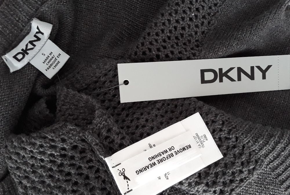 DKNY Donna Karan Cienki Sweter Sweterek Dlugi Tunika V-Neck w Serek