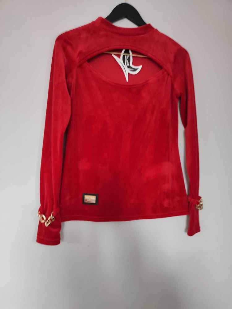 Nowa,bluzka damska czerwona,welurowa,dekolt łezka, La.Mu,logowana,M/L