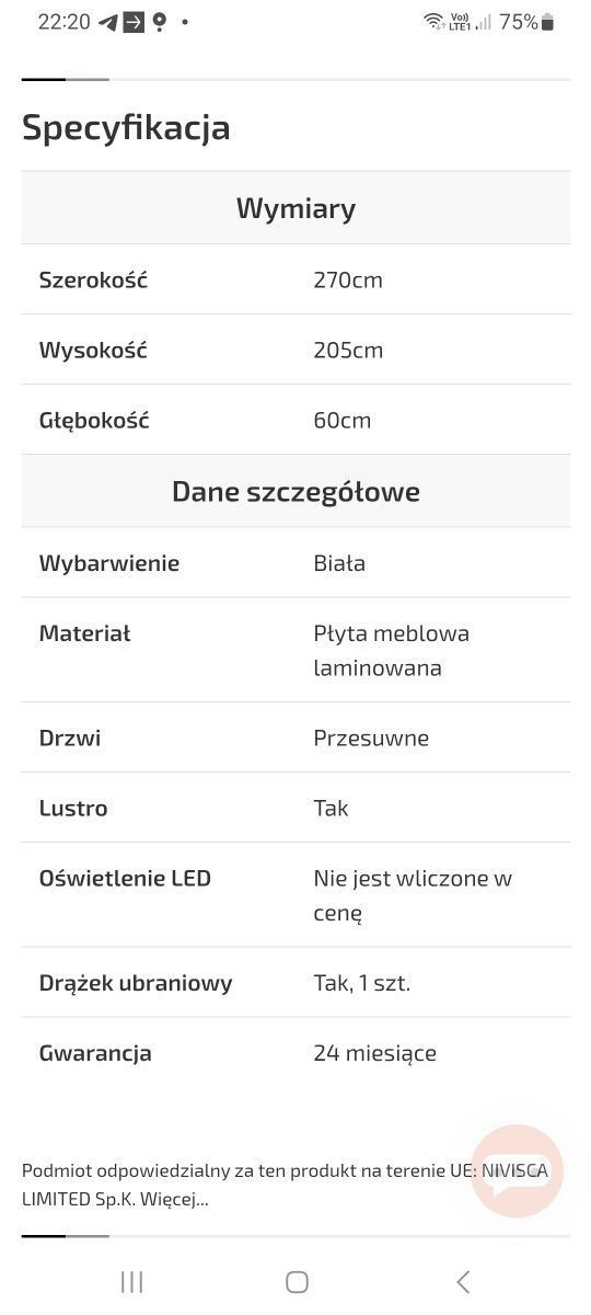 Szafa przesuwna z lustrem CORINA A 270 biała