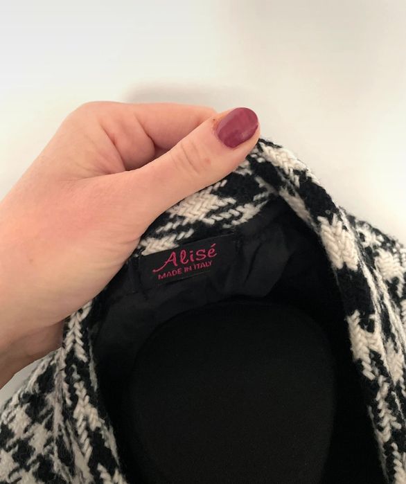 Avant Garde Alternative czarny biały płaszcz w pepitke tweedowy 36 S