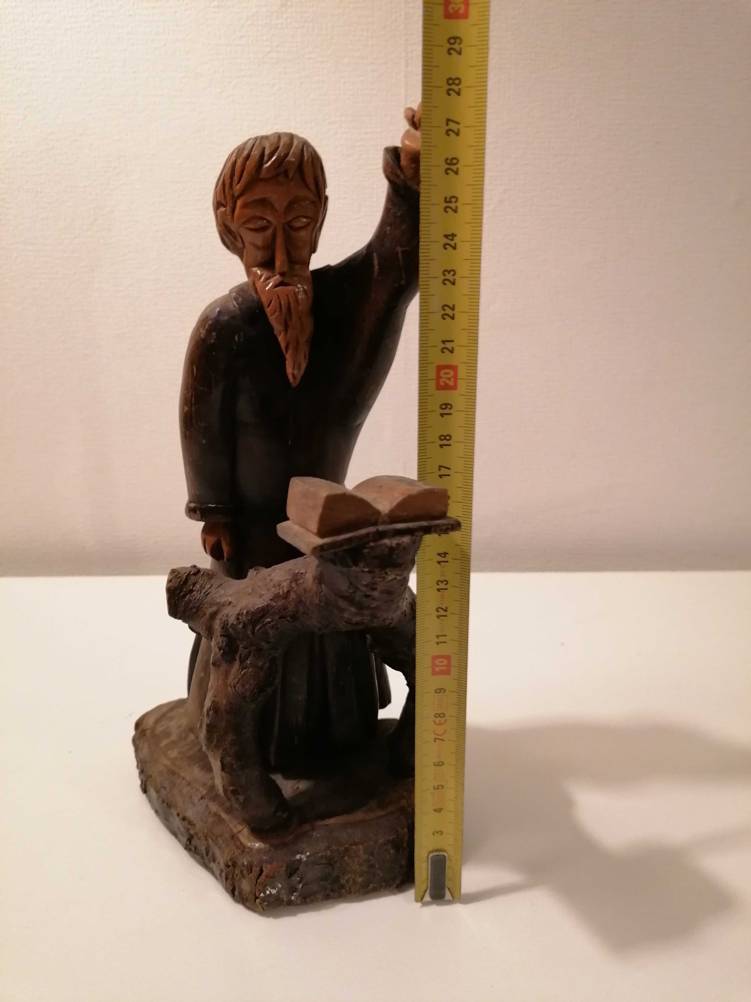 Stara ręcznie wykonana drewniana figurka Mojrzesza 27 cm