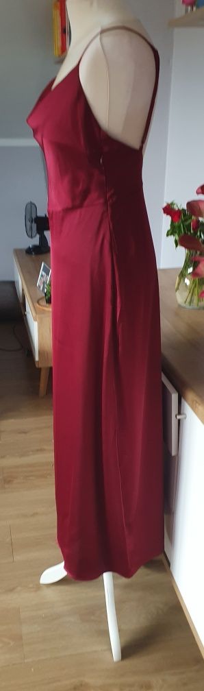 Elegancka prosta dluag bordowa sukienka rozmiar M wesele,bal,impreza