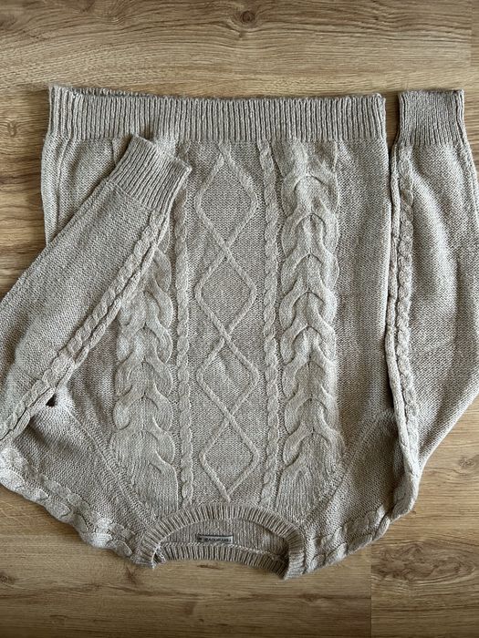 Sweter damski pleciony warkocz S wełna beżowy Terranova ciepły M