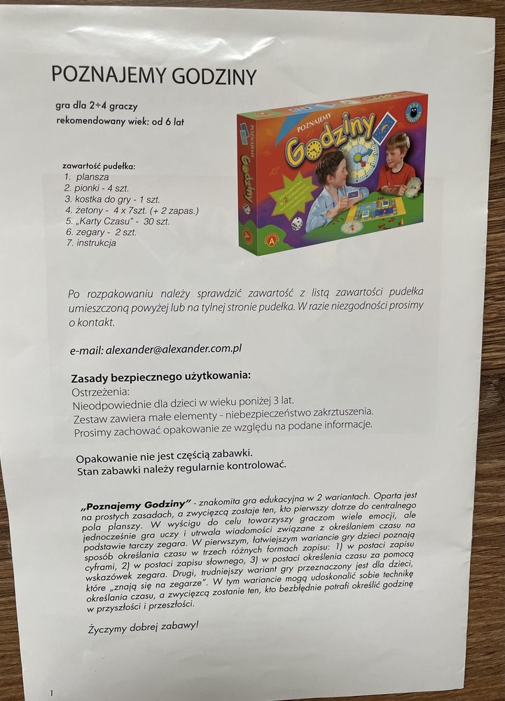 Gra edukacyjna POZNAJEMY GODZINY nauka godzin dla dzieci 6+