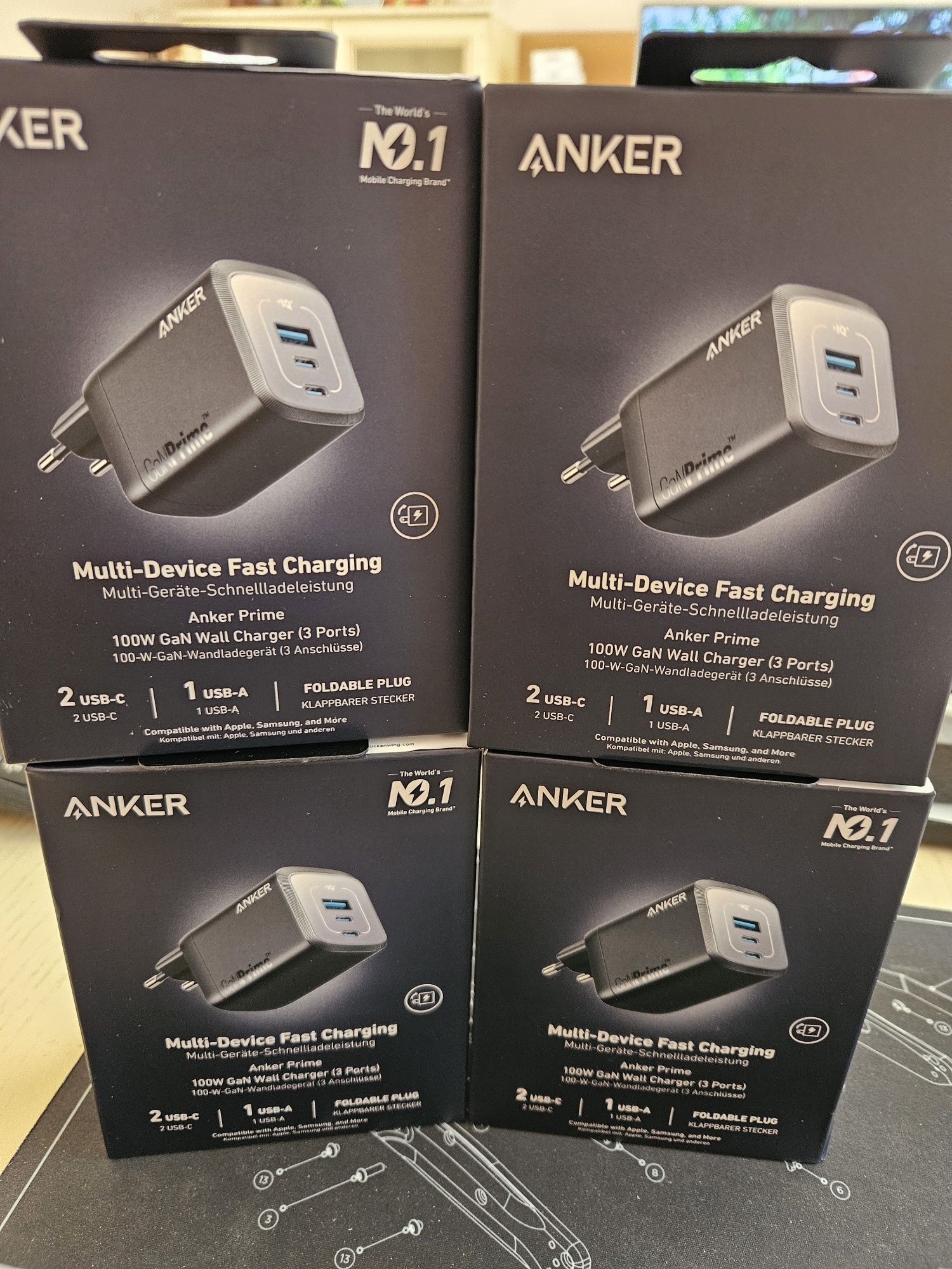 Anker Prime 100w Gan EU, зарядний зі складною вилкою, Німеччина