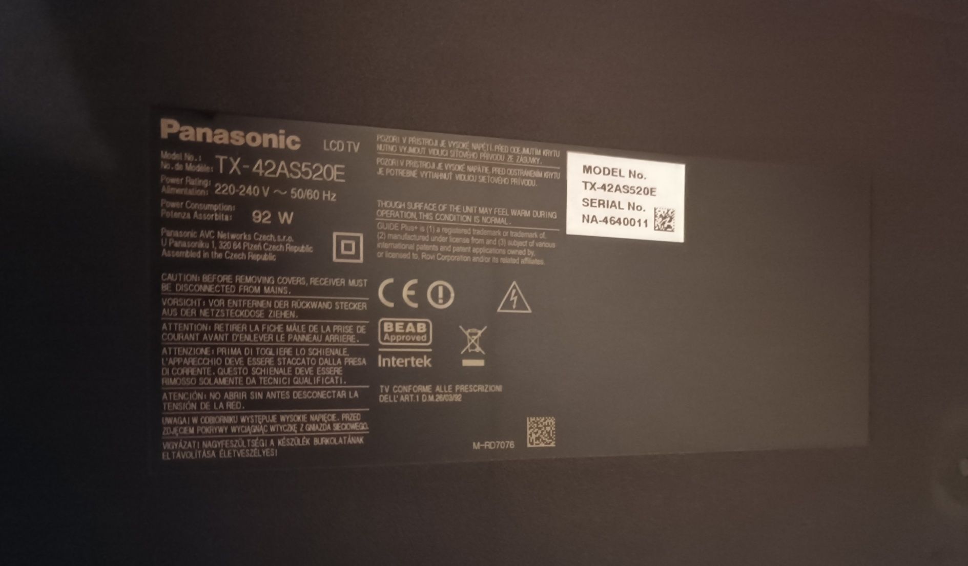 telewizor uszkodzony Panasonic 42 "