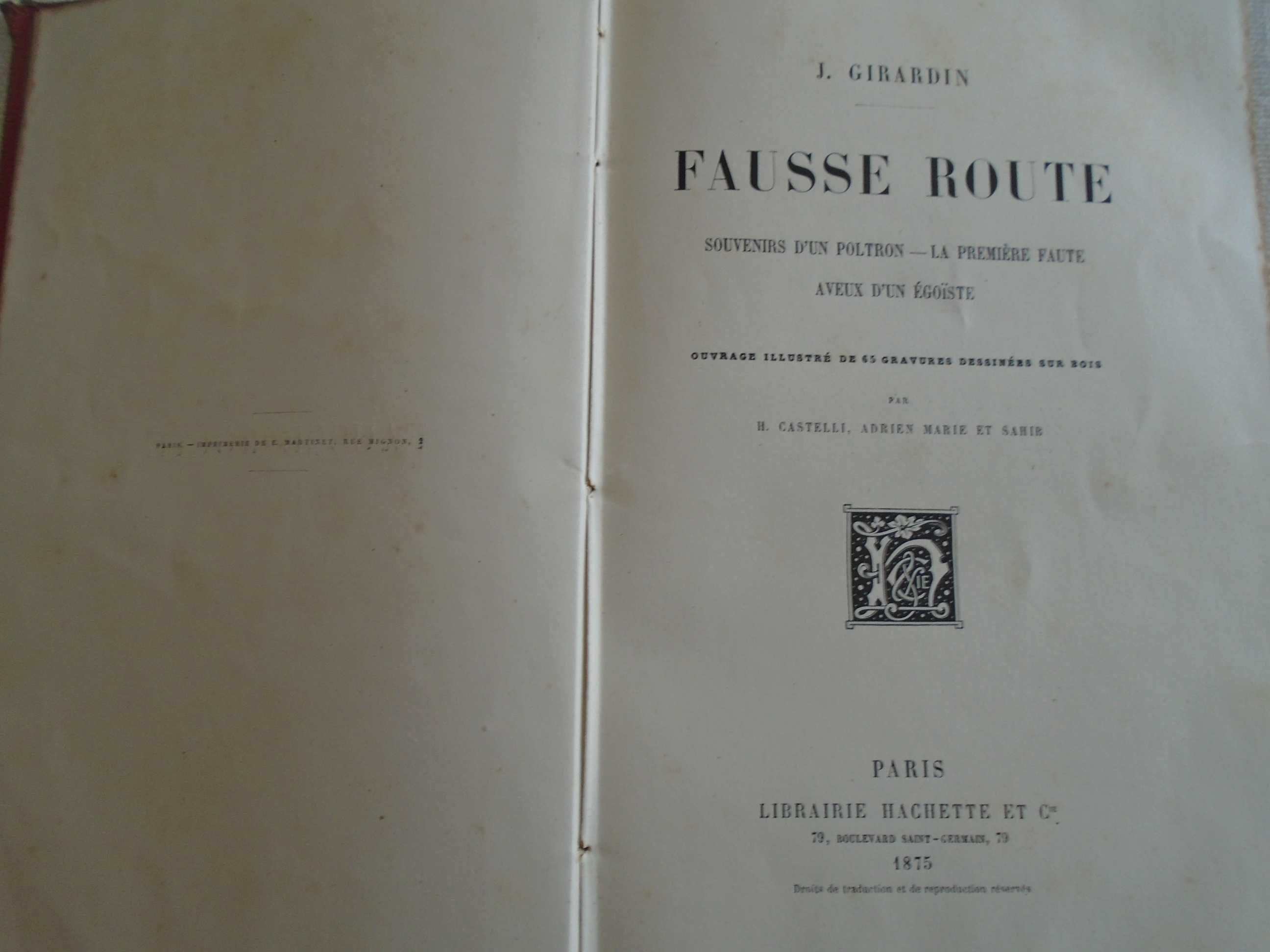 LIVRO antigo FAUSSE ROUTE edição 1875