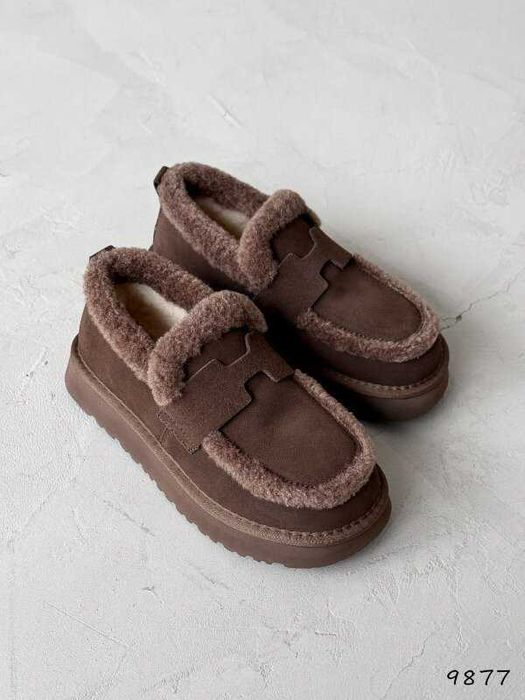 Угги-лофери жіночі натур. замша, зимові лофери шоколад, лоферы 36-41р