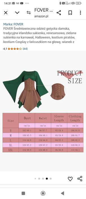 XL FOVER Średniowieczna gotycka odzież damska Tradycyjna irlandzka suk