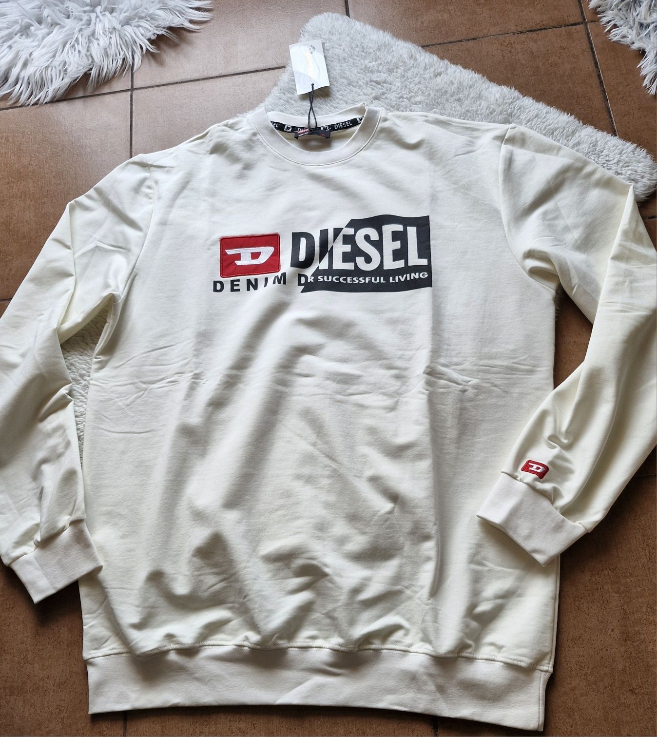 Męska bluza śmietankowa diesel s m l xl Nowa bawełniana 2nitkowa metki