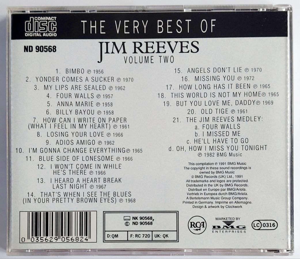 Jim Reeves The Very Best Of Volume 2 1991r