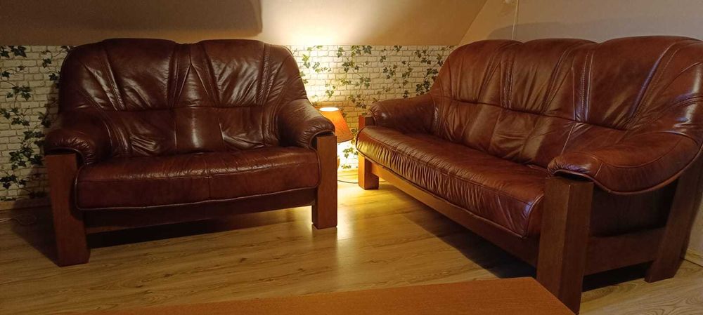 Sofa skórzana dębowa 3+2