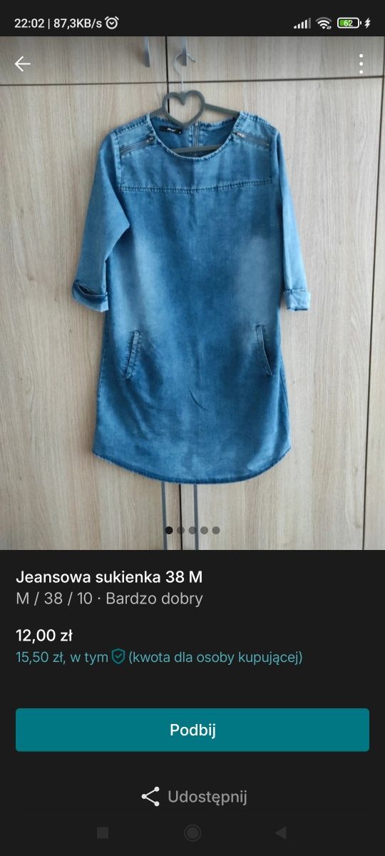 Sukienka jeansowa damska 38