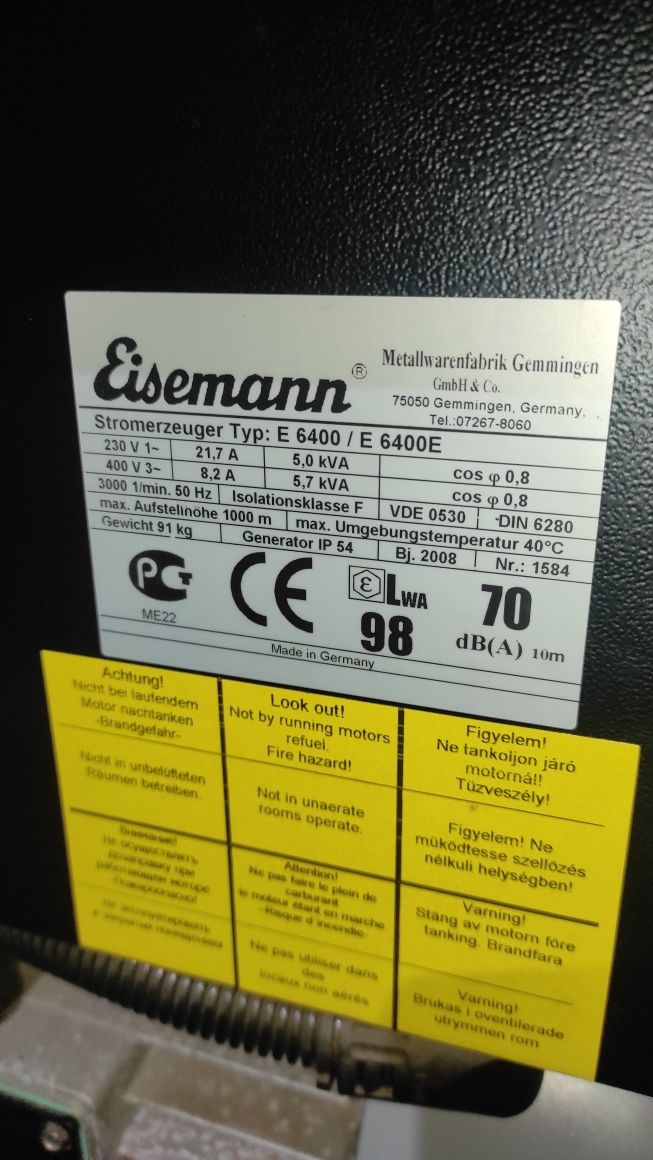 Генератор Eisemann E6400 з двигуном Hodna GX390