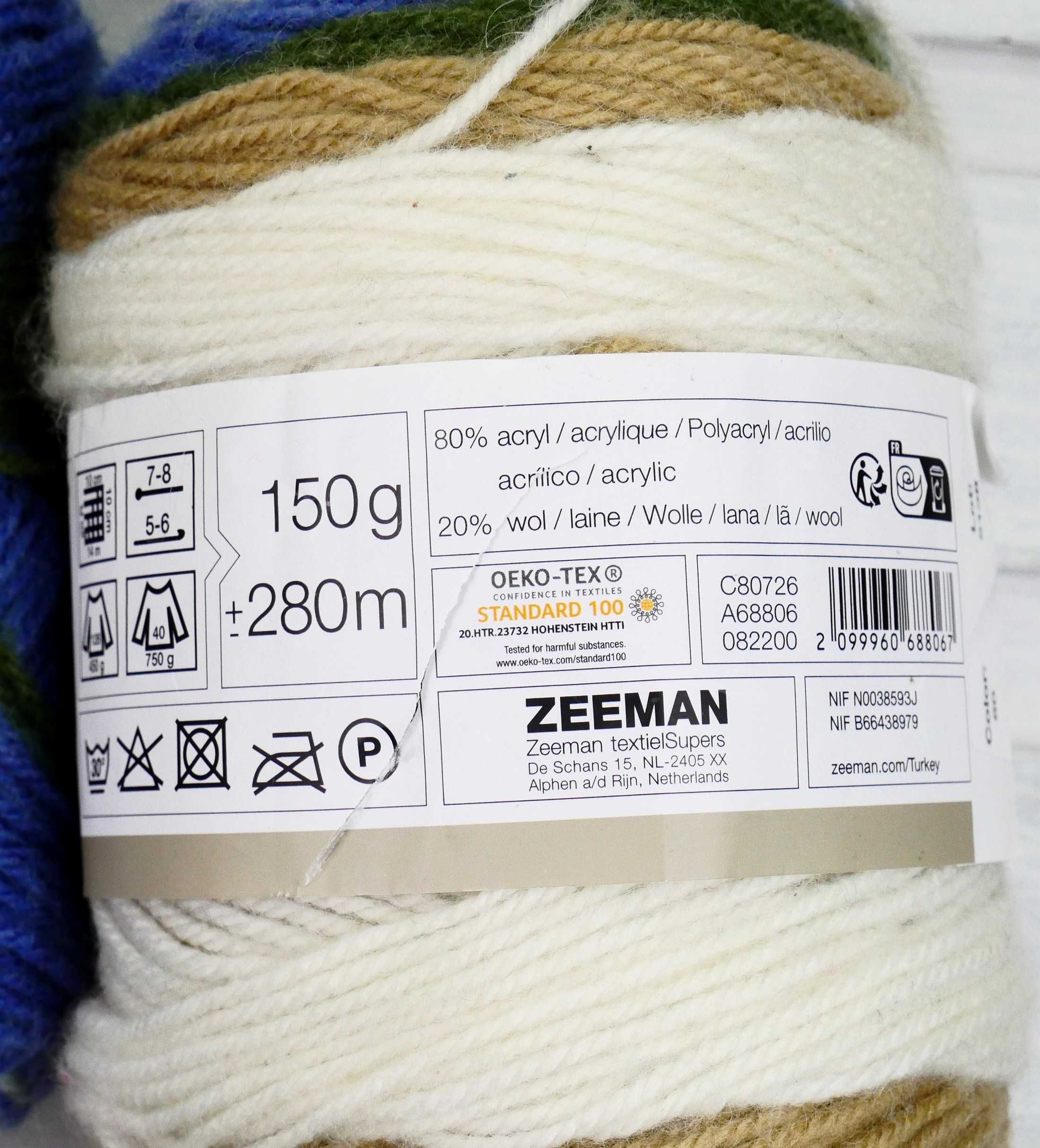 84.Włóczka multicolor Zeeman 80%Akryl 20%Wełna 240g