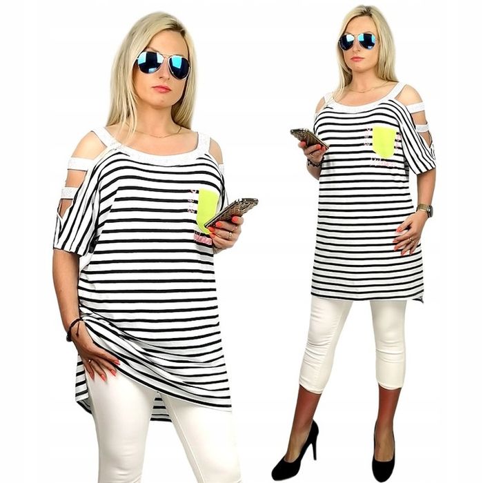 Oryginalna Modna Piękna Damska Bluzka Tunika Wycięte Ramiona 50 52 54