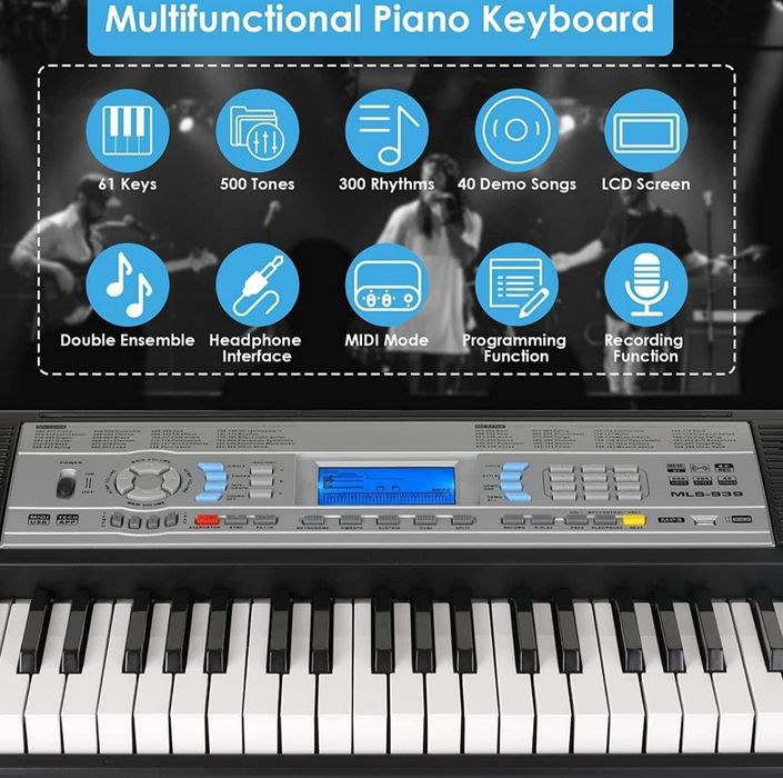 Pianino cyfrowe, keyboard z 61 klawiszami, statyw,siedzisko , zestaw
