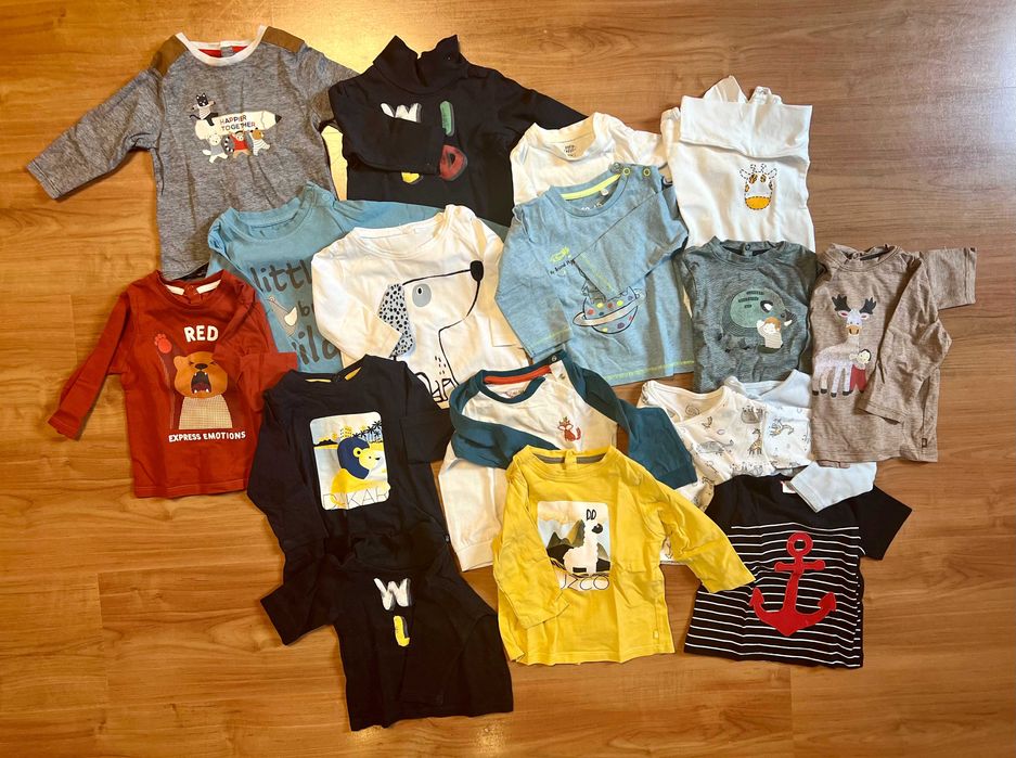Komplet ubranek, r. 68, 105 szt. TANIEJ NIŻ W SECOND HAND, < 5zł/szt.