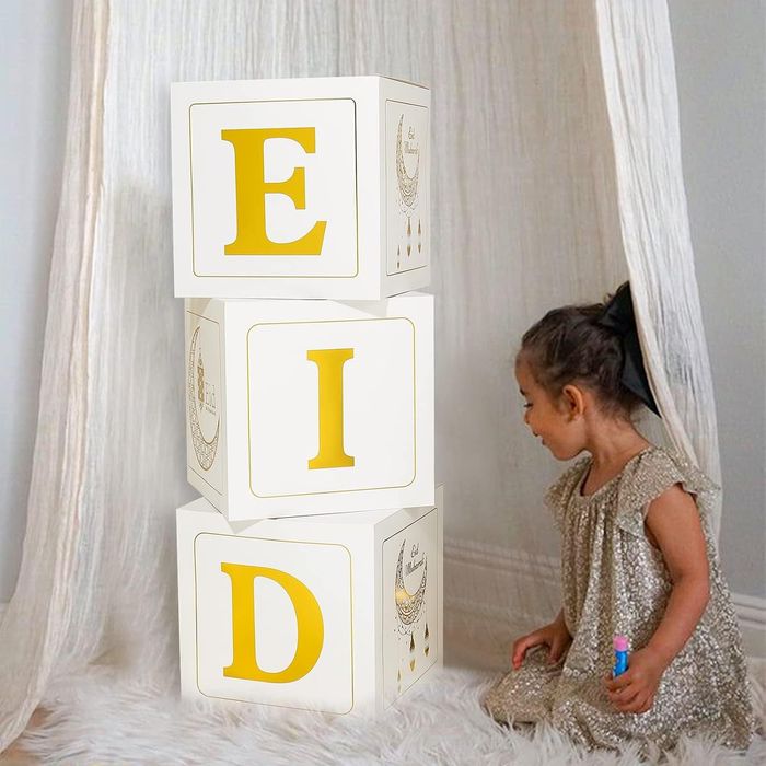 Trzy Częściowe Pudełka z Nadrukowanymi Literami EID Dekoracja Ramadan