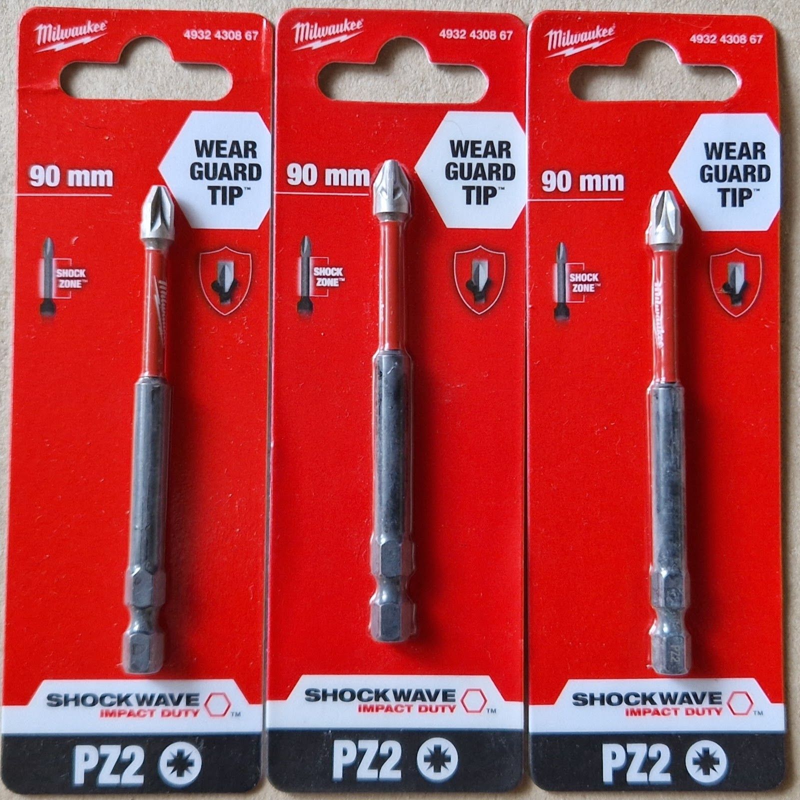 bity udarowe PZ2 x 90 mm - MILWAUKEE - Shockwave - 3 sztuki
