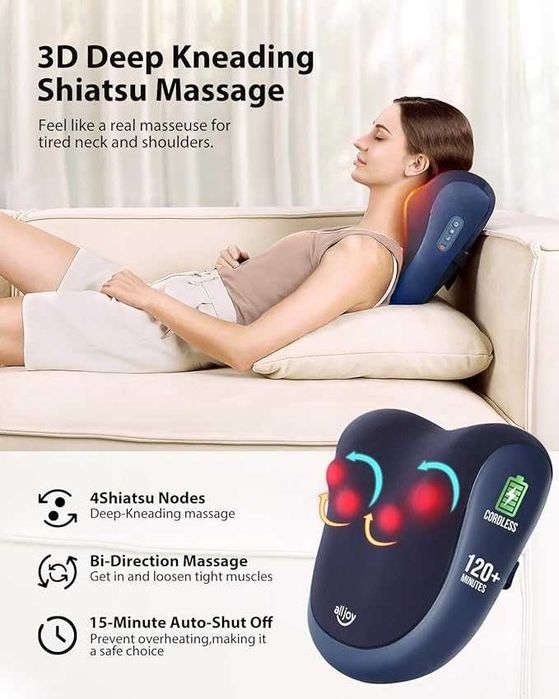 ALLJOY Masażer karku, z funkcją ogrzewania, bezprzewodowy  Shiatsu