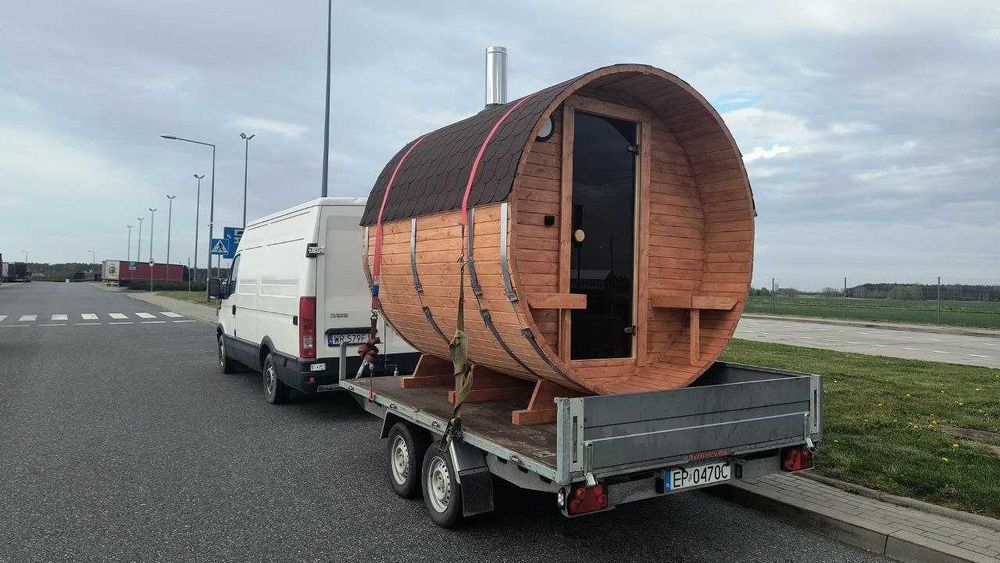 Sauna beczka 2,4m ze ścianką pół panorama