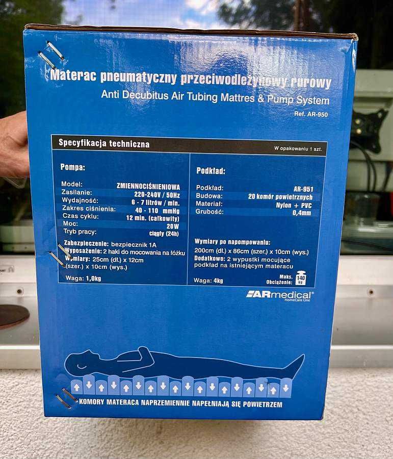 Materac pneumatyczny przeciwodleżynowy Rurowy, z pompą AR-950