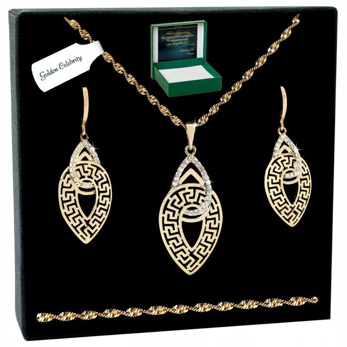 Złoty Naszyjnik Łańcuszek Kolczyki Wiszące Komplet Stal Chirurgiczna 5