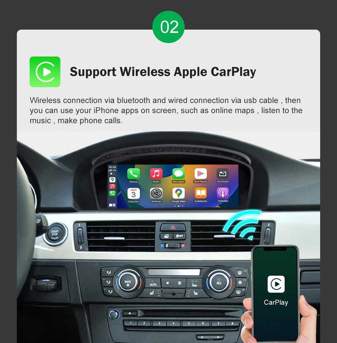 Rádio 9" Linux BMW Série 3 e 5 E60 E90 Carplay Android Auto GPS NOVO