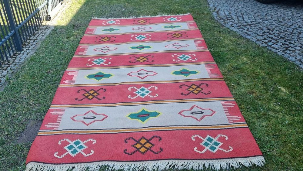 Dywan wełniany geometryczny Czechosłowacja lata 60 design retro vintag