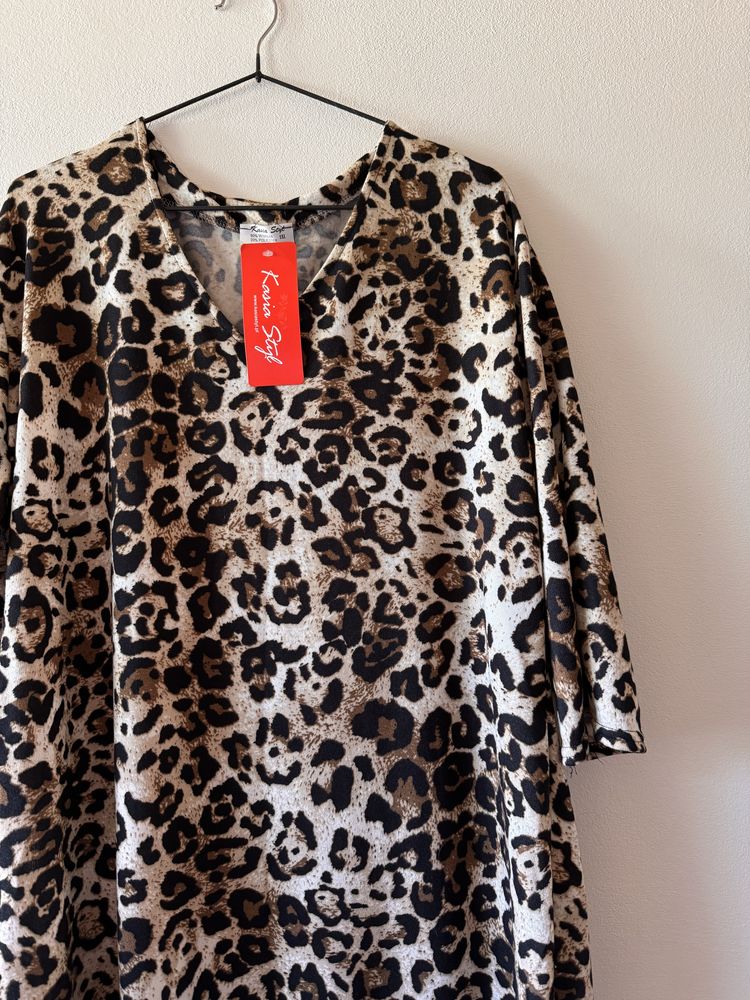 Nowa Sukienka wiskozowa w serek w panterkę 5 XL