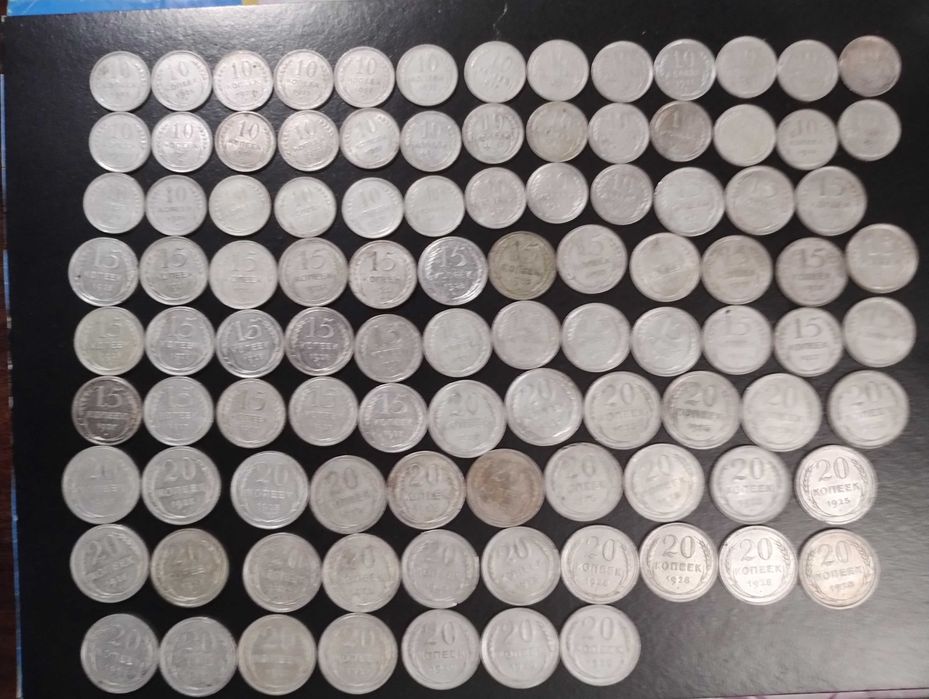 Zestaw srebrnych monet radzieckich