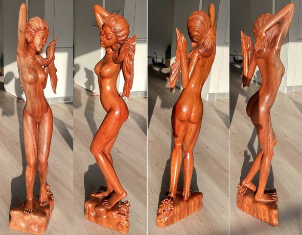 Estátua/escultura/figura de senhora balinesa (madeira de teca) 111cm
